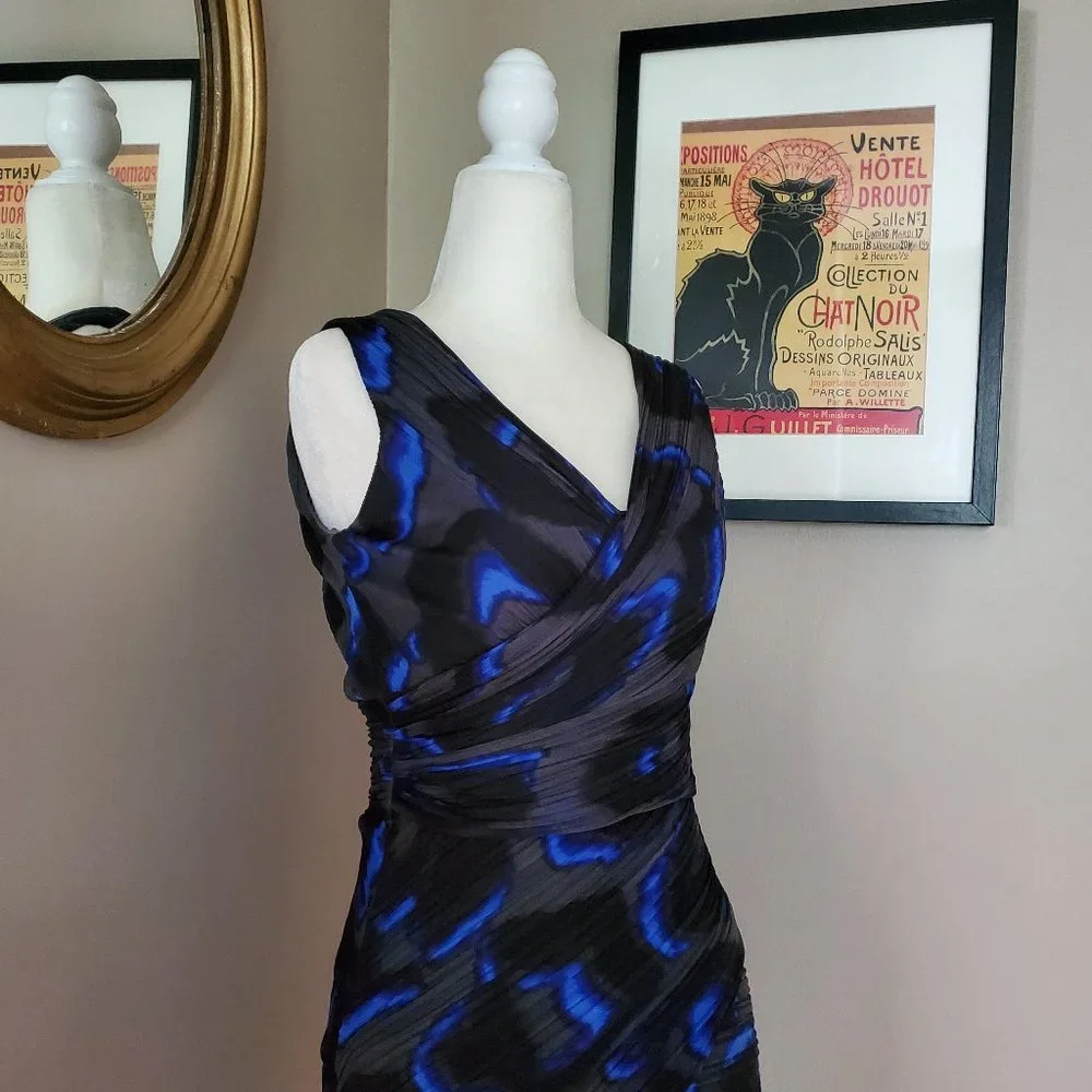 Halston Heritage Blue and Gray Pleated Dress Size 4 - Picture 8 of 16